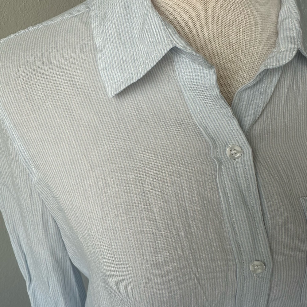 Baby blue and white pinstripe button down